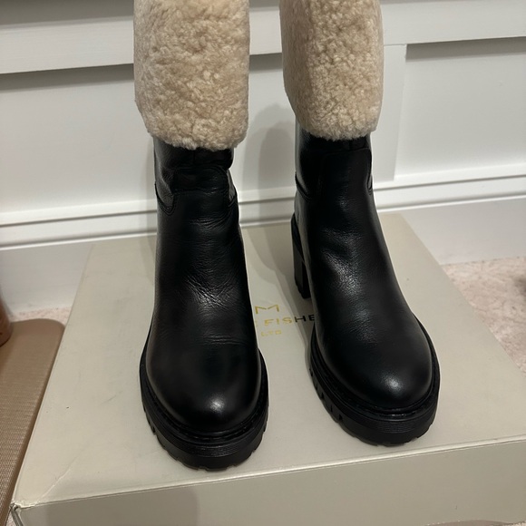 Marc Fisher Black and Cream Winter Rain Boots - Picture 8 of 9
